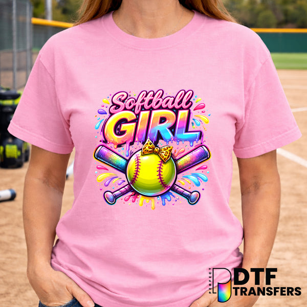 SOFTBALL Girl Rainbow Glitter – Softball DTF Transfer