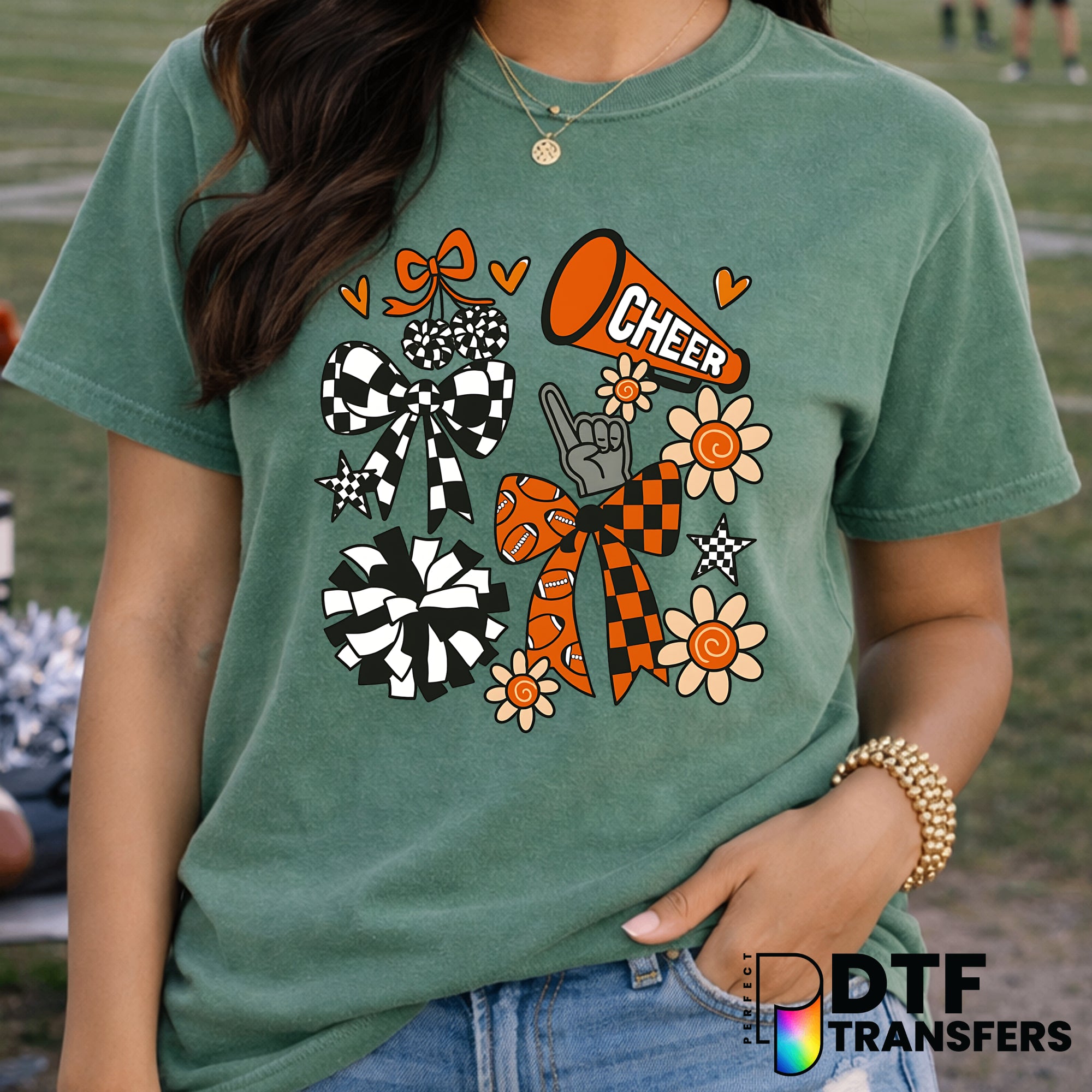 Cheer Retro Checkered Football Cheerleading – Football DTF Transfer