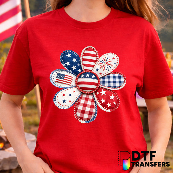 Faux Patchwork Daisy Fourth of July – DTF Transfer