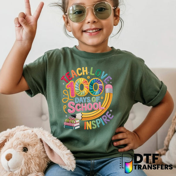 Teach Love Inspire Heart Apple Faux Yarn – Teacher DTF Transfer