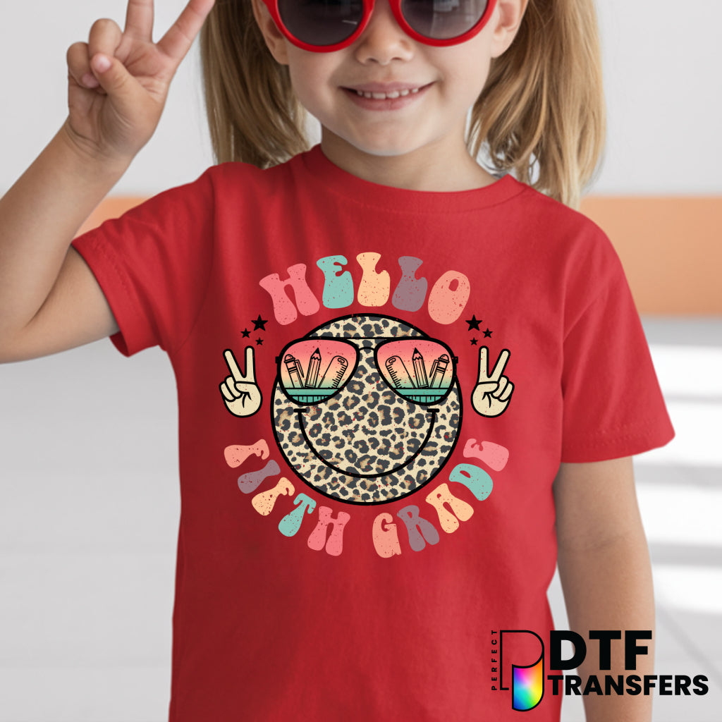 Hello Fifth Grade Welcome Back to School Leopard Boho – Teacher DTF Transfer