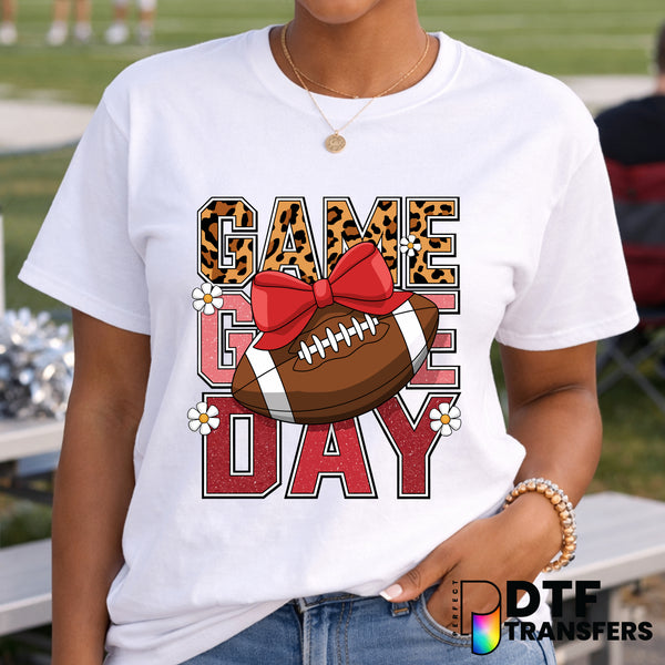Game Day Stacked Leopard Glitter Coquette Bow – Football DTF Transfer