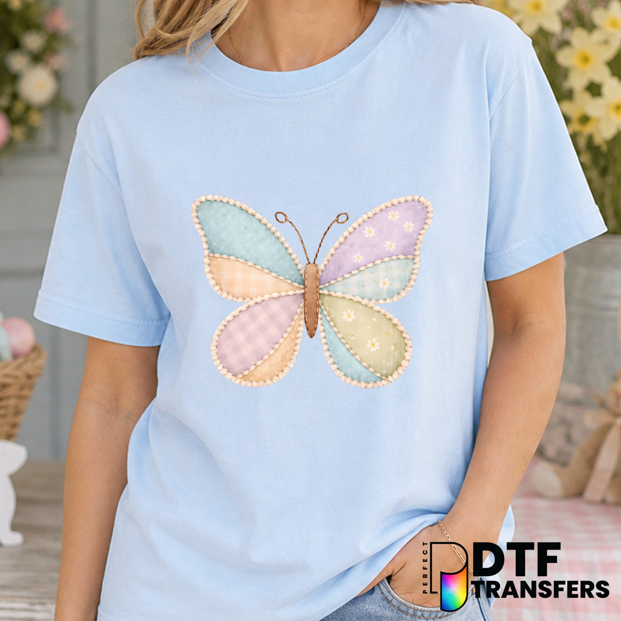 Faux Patchwork Butterfly – Easter DTF Transfer
