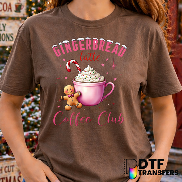 Gingerbread Latte Coffee Club Pink Pastel Coquette Christmas – DTF Transfer