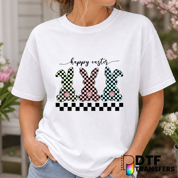 Checkered Bunny Happy Easter Spring – Easter DTF Transfer
