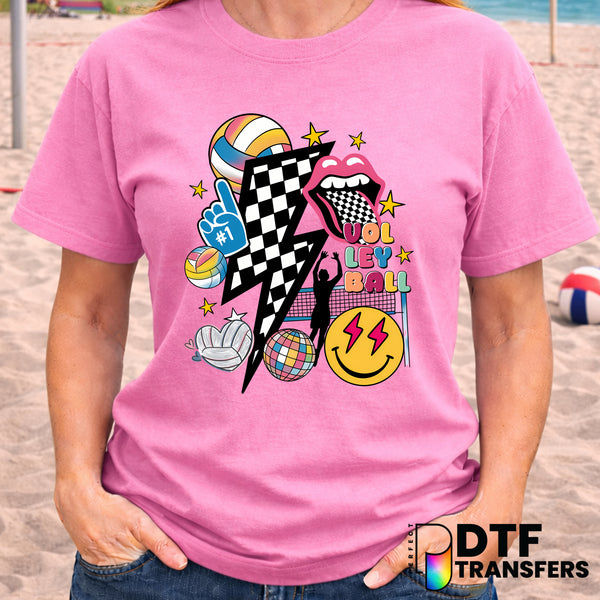 Retro Checkered Smiley Volleyball – DTF Transfer