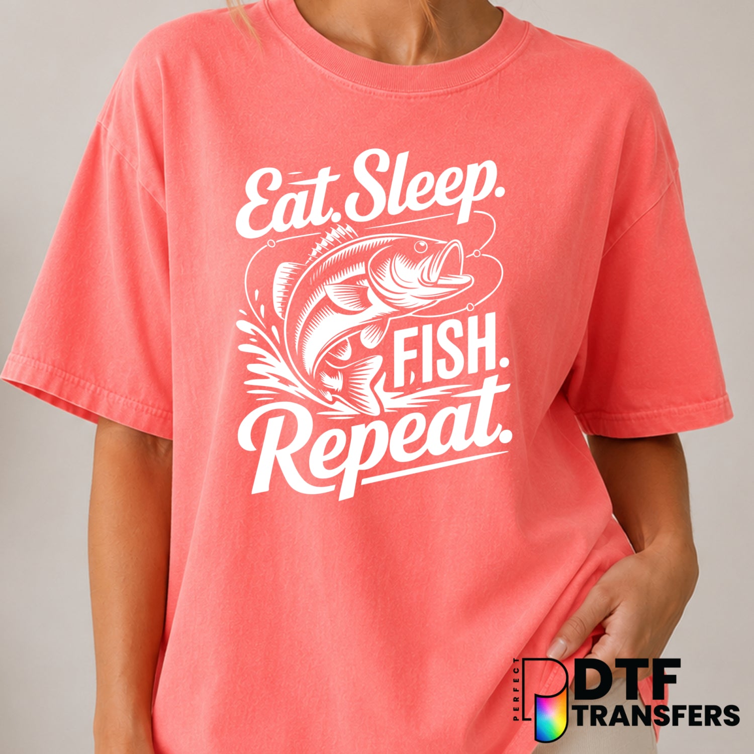 EAT SLEEP FISH REPEAT – Fishing DTF Transfer (view 1 of 2) – by Perfect DTF Transfers – Premade DTF Transfers – Fishing, O...