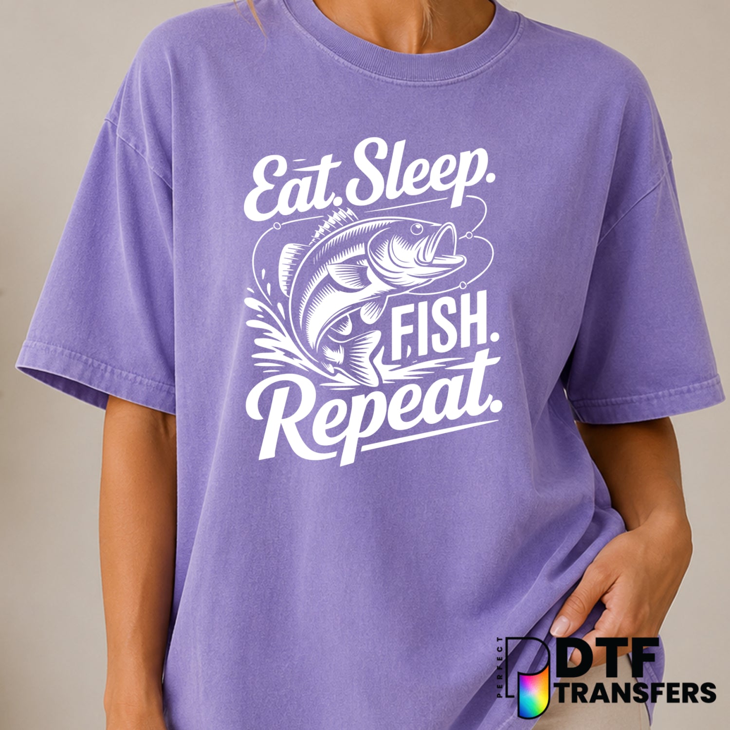 Eat Sleep Fish Repeat – Fishing DTF Transfer (view 2 of 2) – by Perfect DTF Transfers – Premade DTF Transfers – Fishing, O...