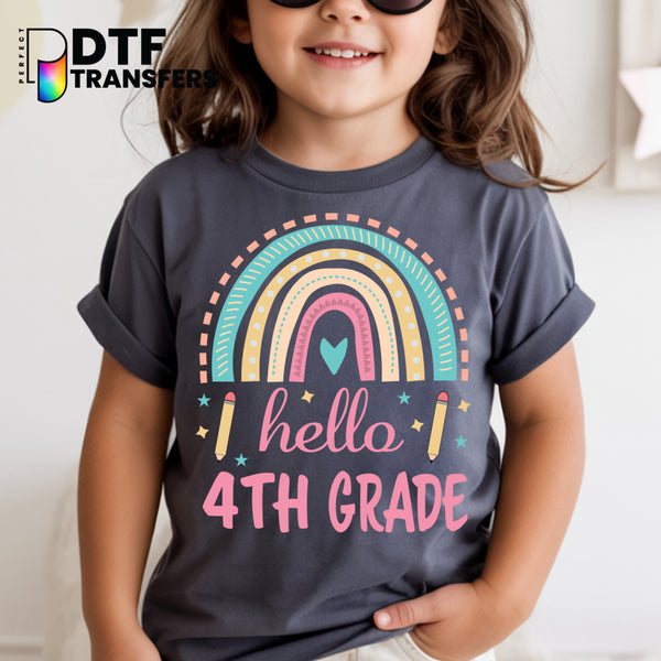 Hello Fourth Grade Pastel Rainbow Teacher DTF Transfer