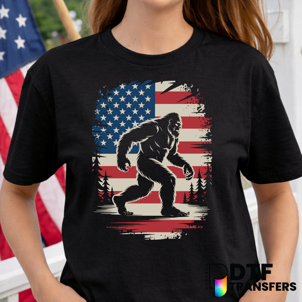 Bigfoot American Flag Grunge – Fourth of July DTF Transfer