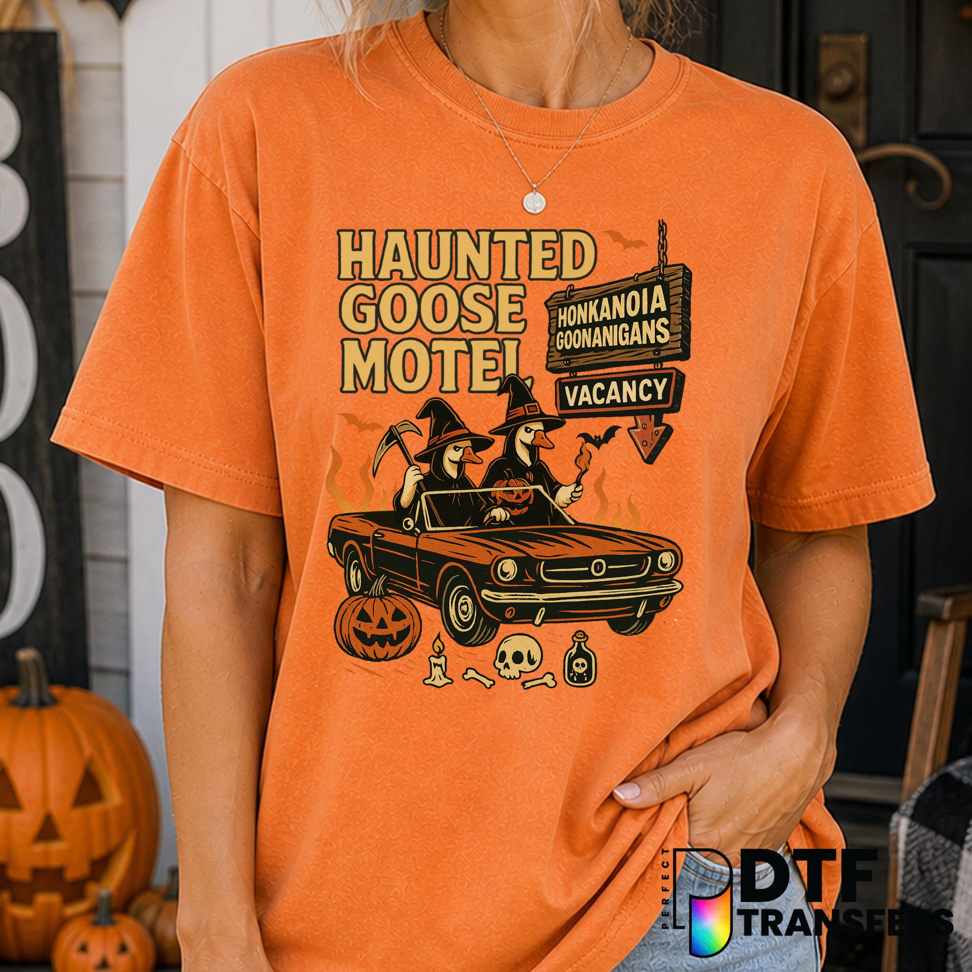 Haunted Goose Motel Hot Rod Halloween – DTF Transfer