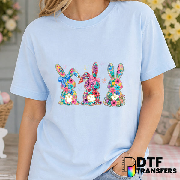Floral Bunny with Bows Coquette Easter – DTF Transfer