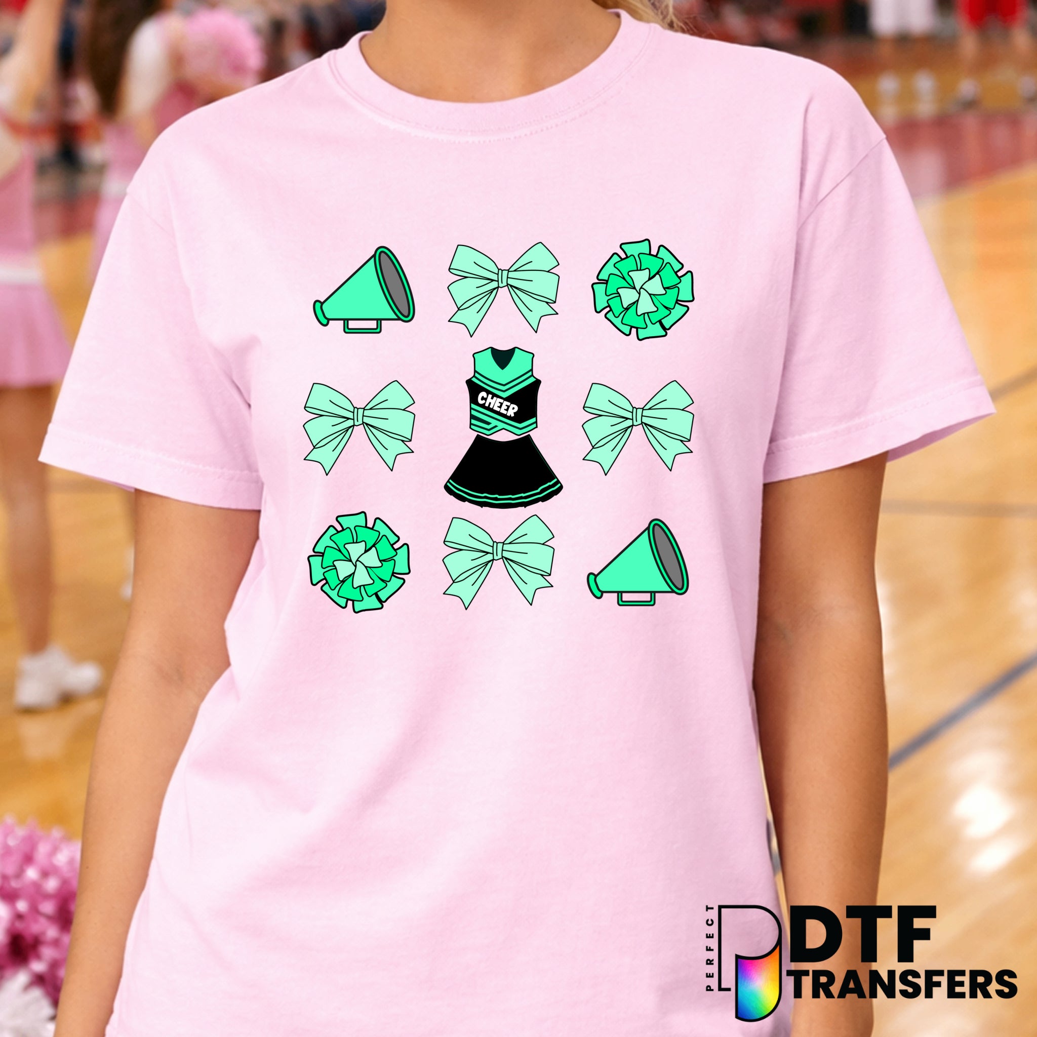 Megaphone, Bow & Pom Poms – Cheerleading DTF Transfer