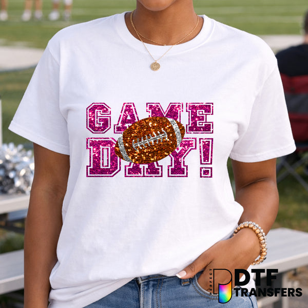 Game Day! Pink Faux Football Stack – Football DTF Transfer