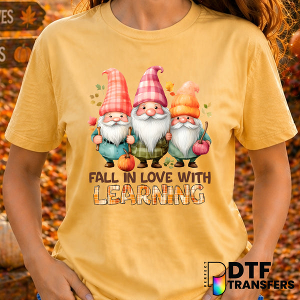 Fall In Love with Learning Thanksgiving Gnomes Plaid Teacher – Thanksgiving DTF Transfer