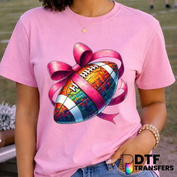 Rainbow Football Pink Bow – Football DTF Transfer