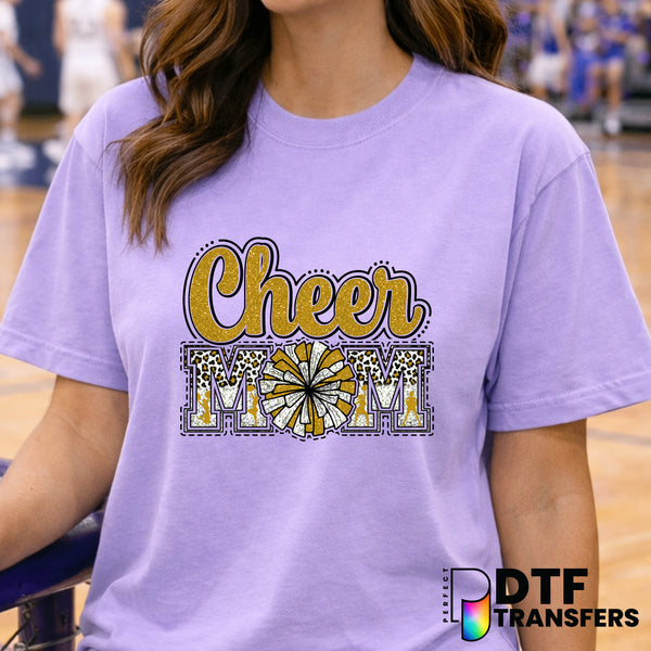 Cheer Mom Faux Glitter Leopard Pom Pom – Cheerleading DTF Transfer