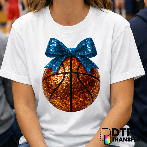 Faux Sequin Bow Basketball – Basketball DTF Transfer