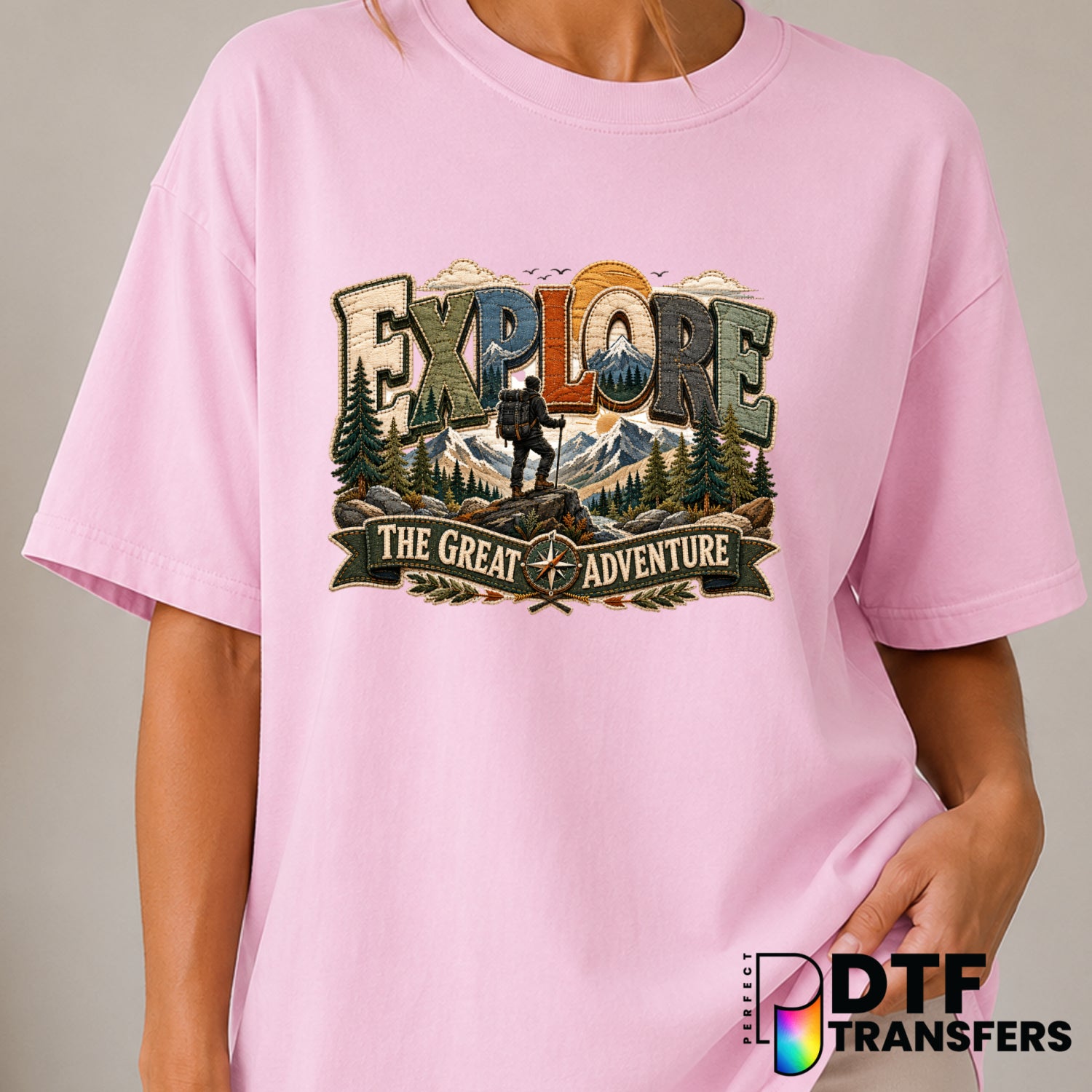 Explore The Great Adventure – Hiking DTF Transfer (view 1 of 2) – by Perfect DTF Transfers – Premade DTF Transfers – Hikin...