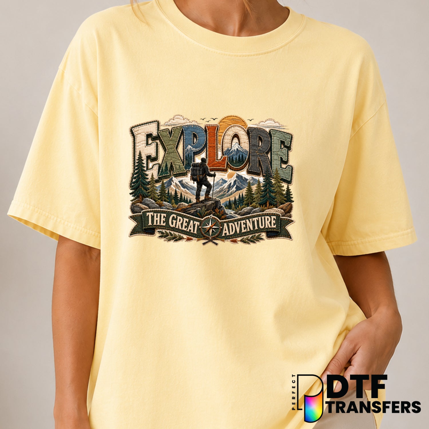 Explore The Great Adventure – Hiking DTF Transfer (view 2 of 2) – by Perfect DTF Transfers – Premade DTF Transfers – Hikin...