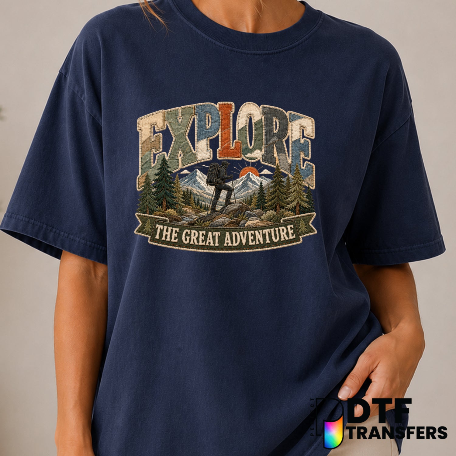 Explore The Great Adventure Mountains Hiking – DTF Transfer (view 1 of 2) – by Perfect DTF Transfers – Premade DTF Transfe...