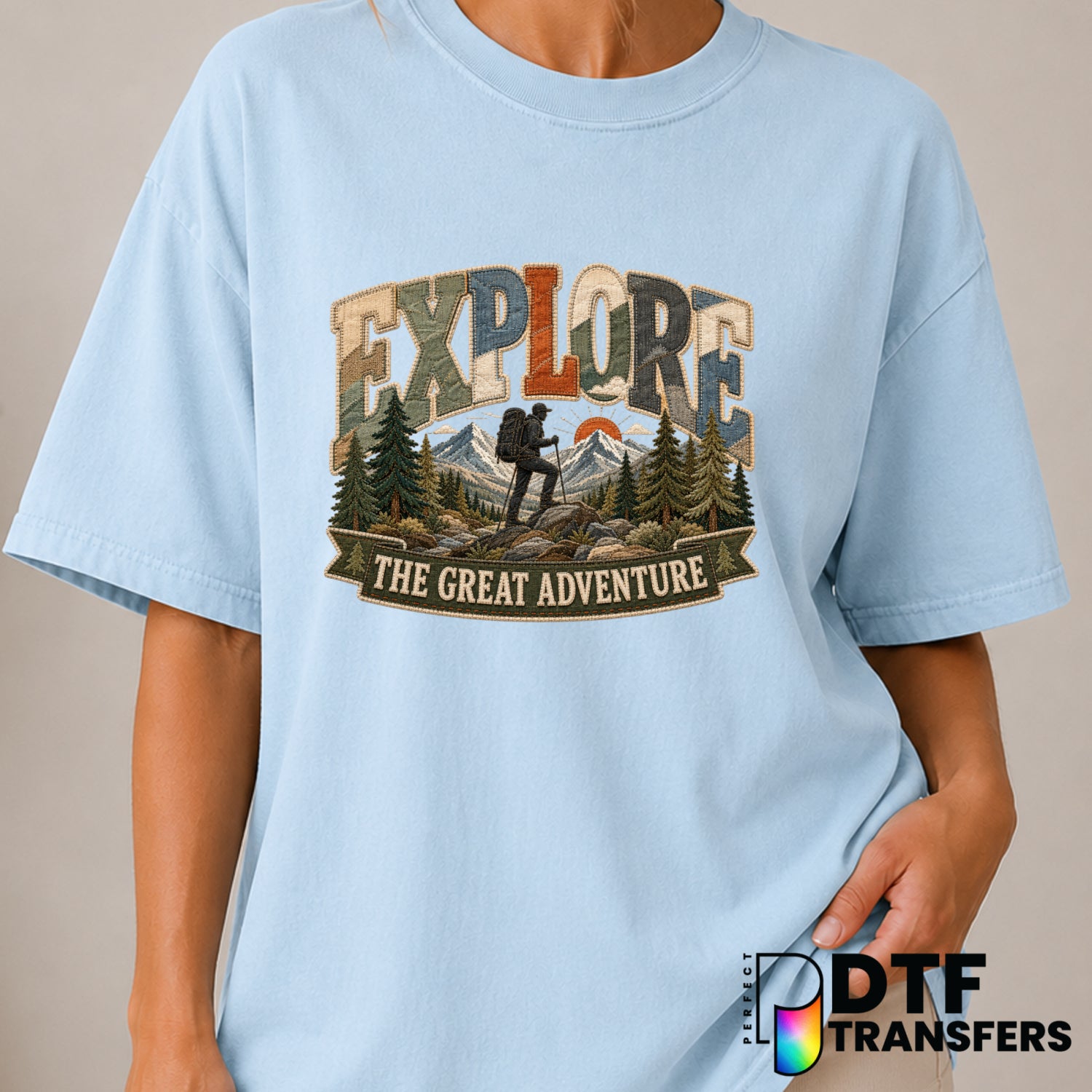Explore The Great Adventure Mountains Hiking – DTF Transfer (view 2 of 2) – by Perfect DTF Transfers – Premade DTF Transfe...