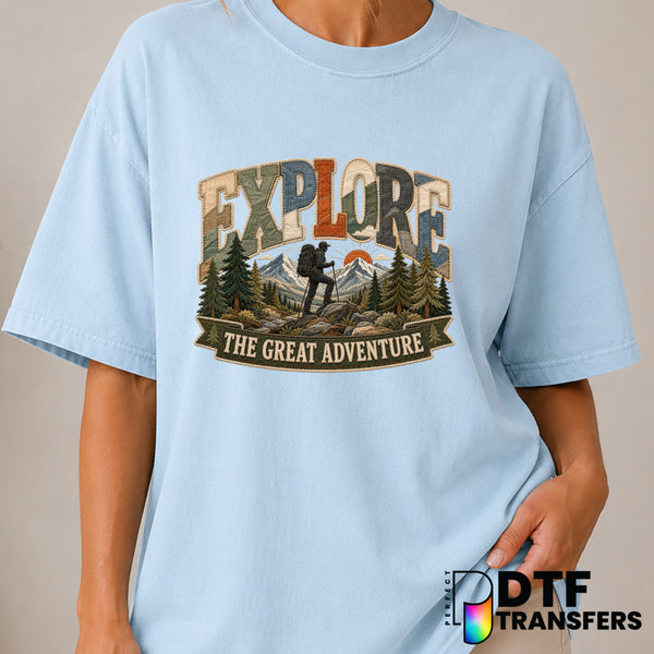 Explore The Great Adventure Mountains Hiking – DTF Transfer (view 2 of 2) – by Perfect DTF Transfers – Premade DTF Transfe...
