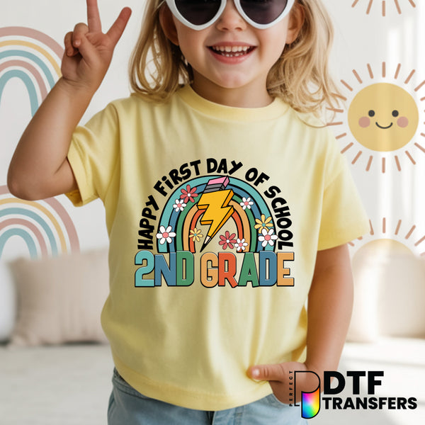 Happy First Day of School Second Grade Flowers – Teacher DTF Transfer