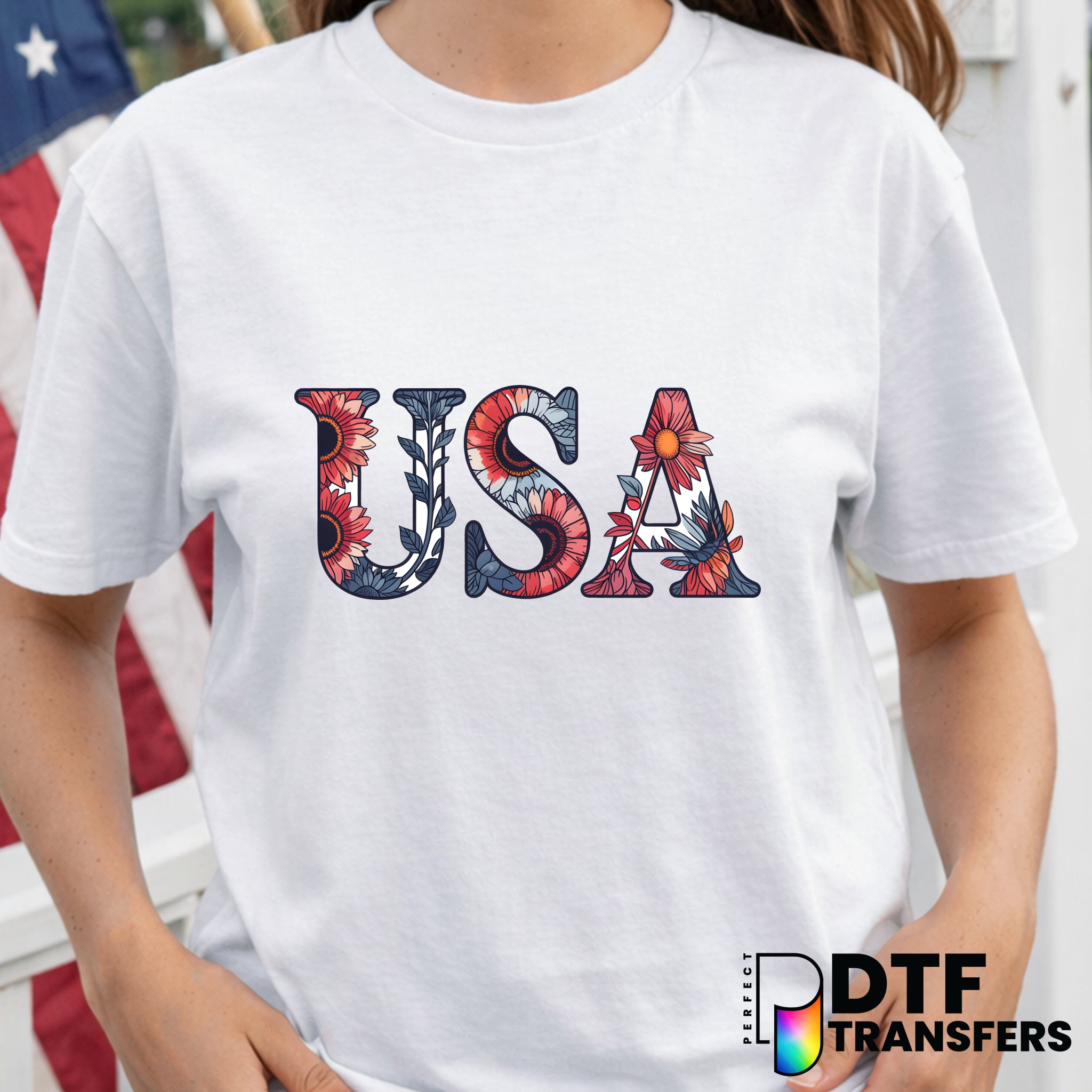 USA Floral Monogram – Fourth of July DTF Transfer