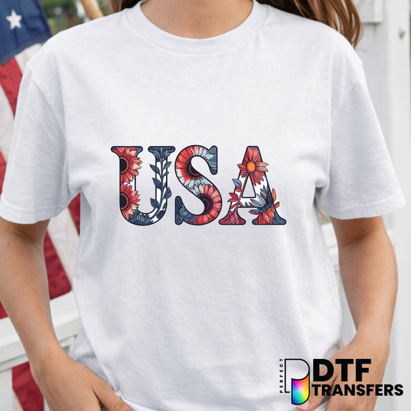 USA Floral Monogram – Fourth of July DTF Transfer