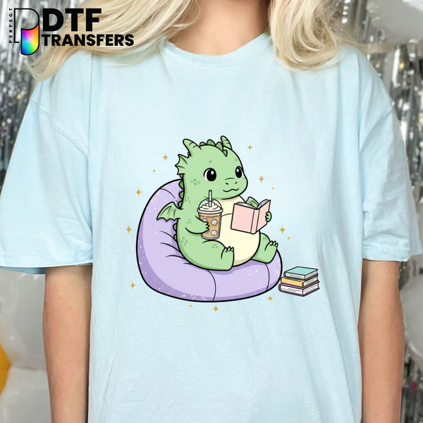 Cute Dragon Reading Book – Teacher DTF Transfer