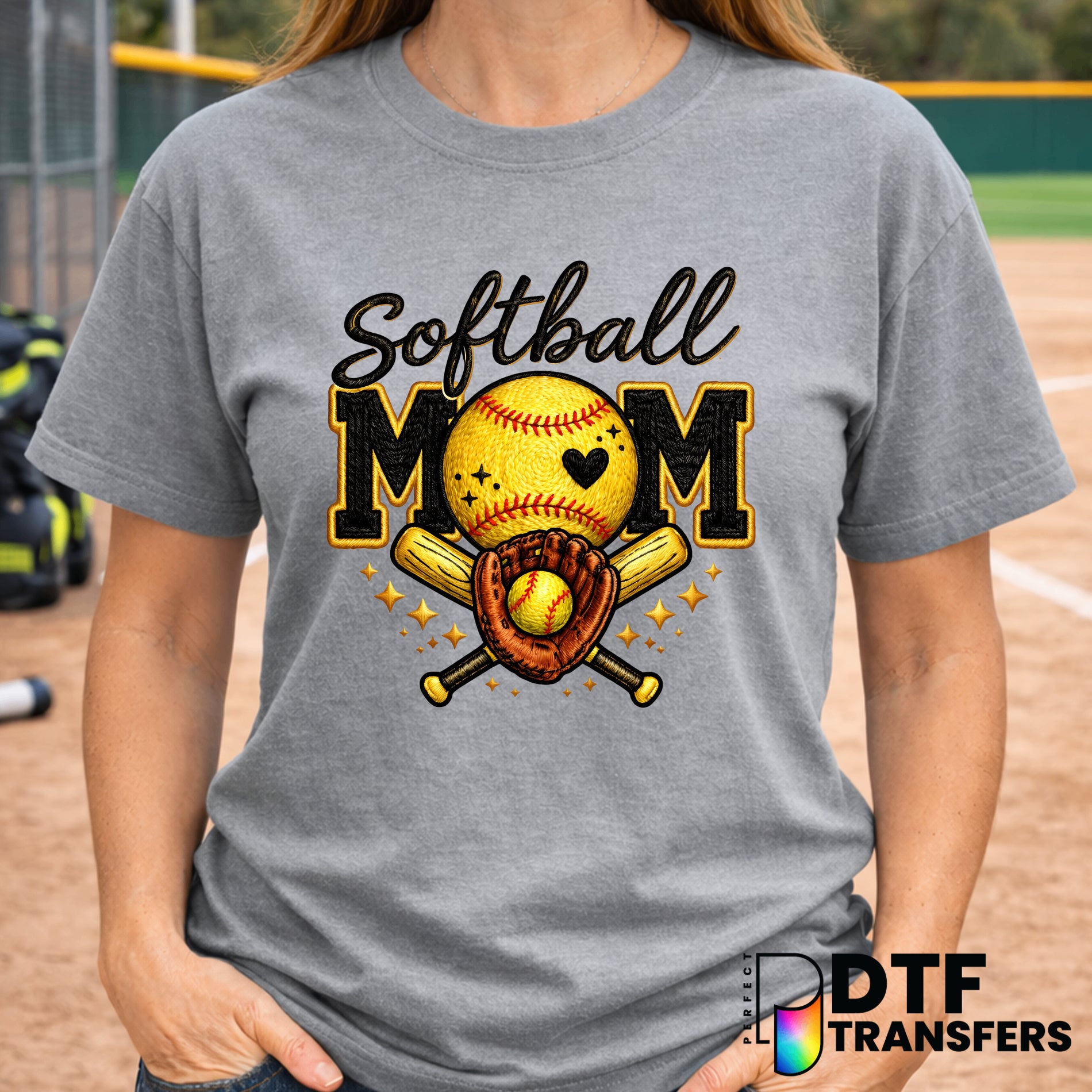 Softball Mom Faux Embroidery Sparkle – Softball DTF Transfer