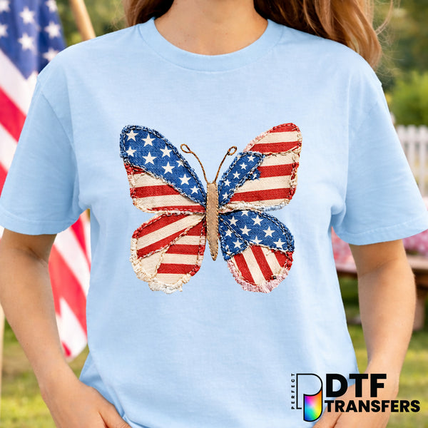 Faux Patchwork Butterfly American Flag – Fourth of July DTF Transfer