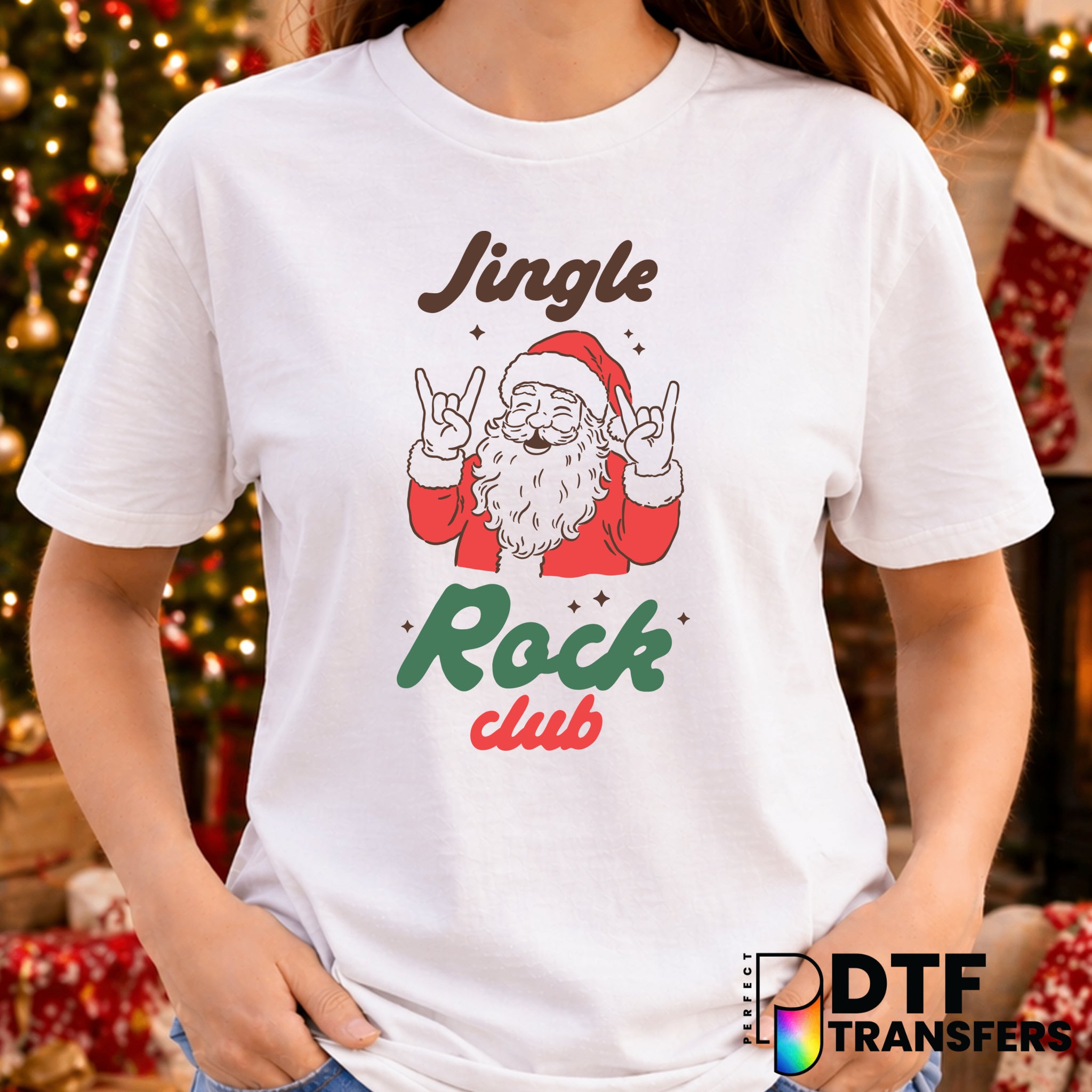 Jingle Rock Club Funny Christmas Santa Glitter – Christmas DTF Transfer