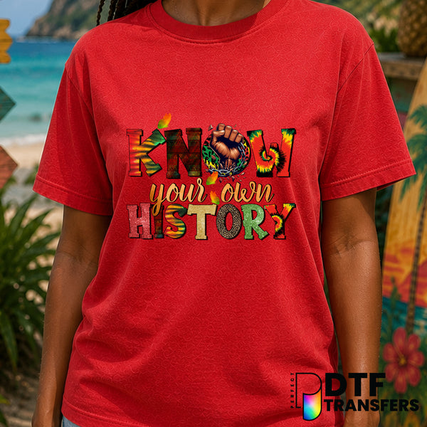 Know Your Own History Black History Month Gold Tie Dye – Black History Month DTF Transfer