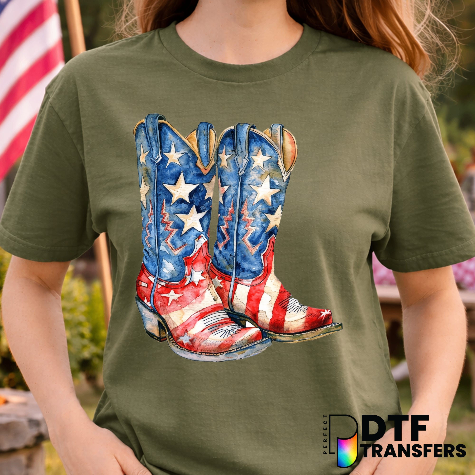 American Flag Cowboy Boot – Fourth of July DTF Transfer