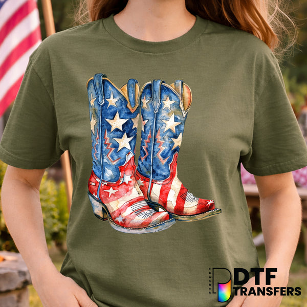 American Flag Cowboy Boot – Fourth of July DTF Transfer