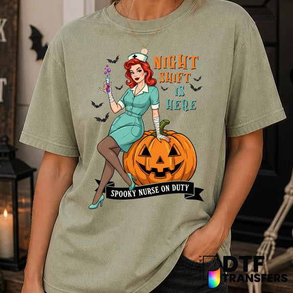 Night Shift Is Here Halloween Nurse Pumpkin – Halloween DTF Transfer