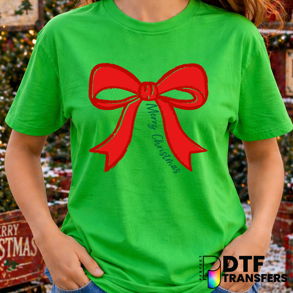 Merry Christmas Bow Coquette Script – Christmas DTF Transfer