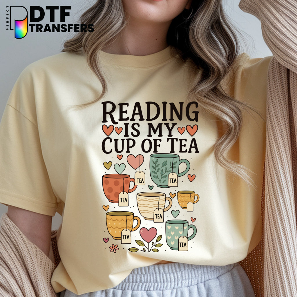 Reading Is My Cup Of Tea Hearts – Teacher DTF Transfer