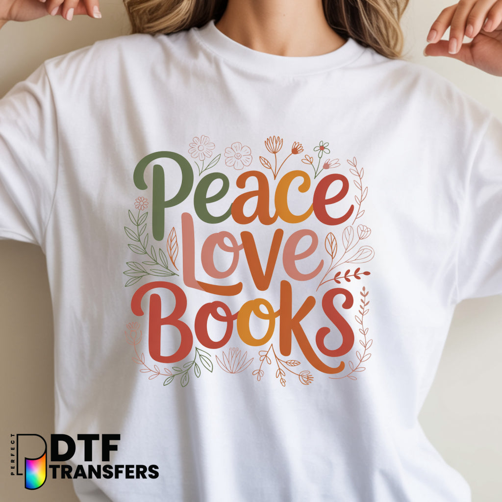 Peace Love Books Floral Fall – Teacher DTF Transfer