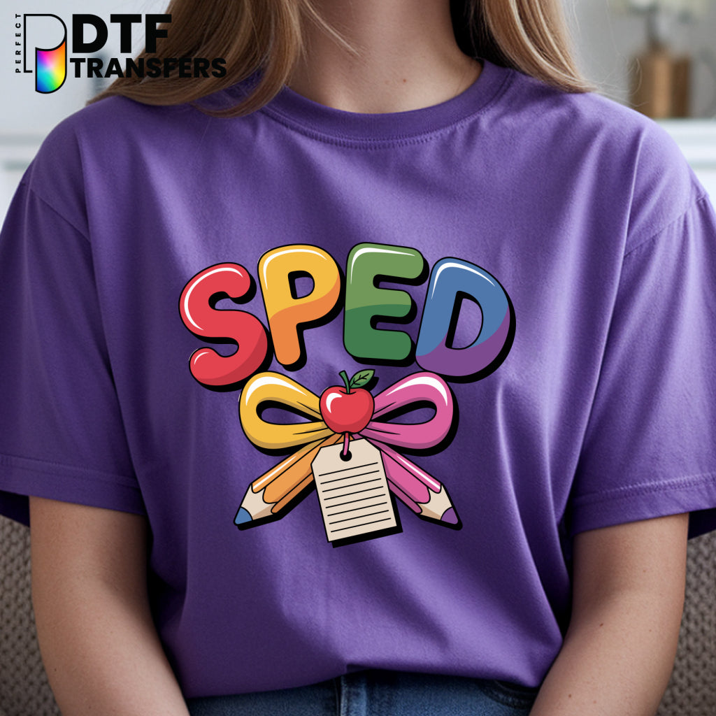 SPED Apple with Rainbow Puzzle Piece – Special Education DTF Transfer