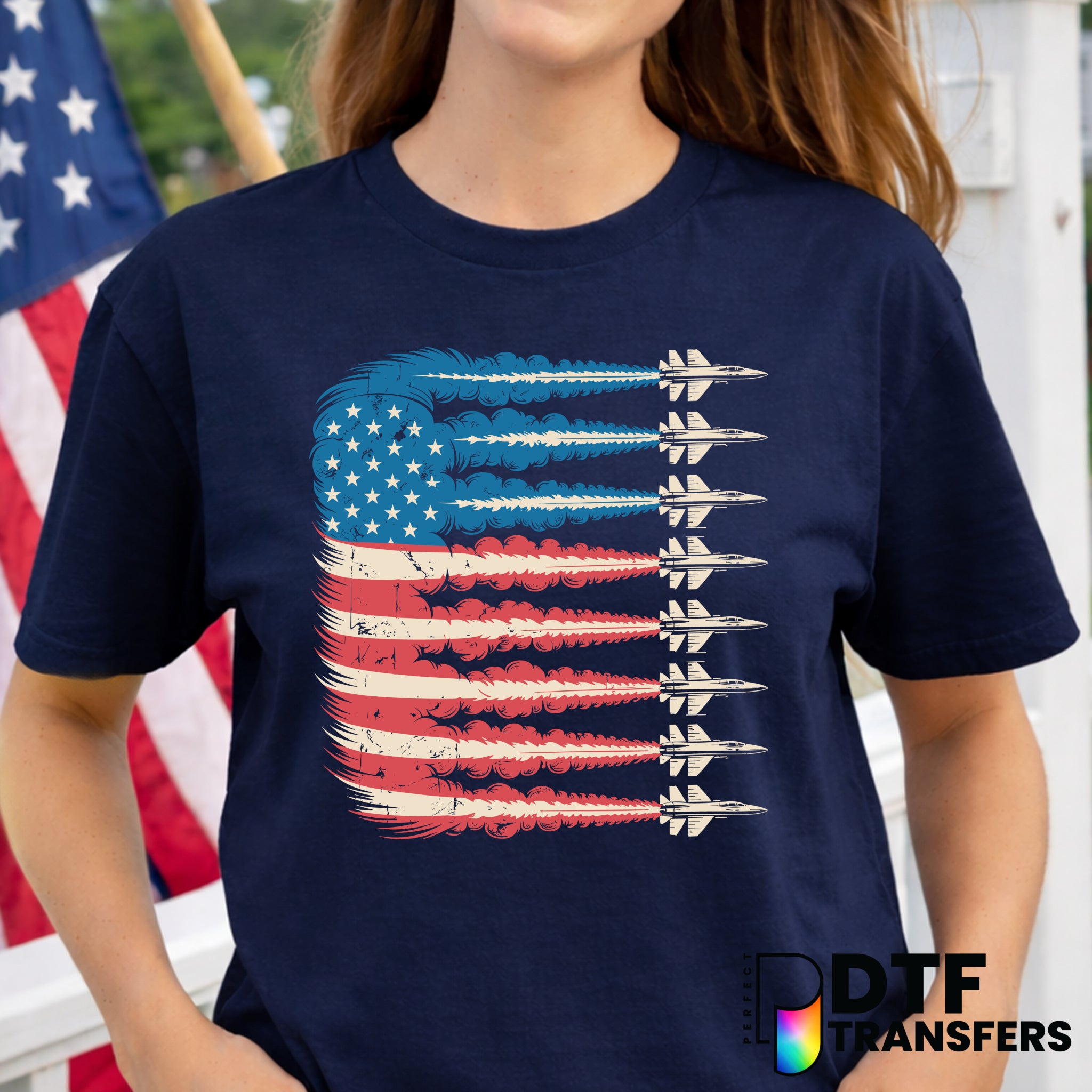 Fighter Jet American Flag – Fourth of July DTF Transfer