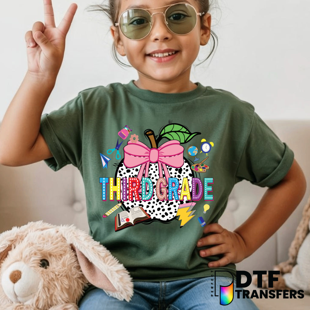 THIRD GRADE Welcome Back to School Dalmation Apple – Teacher DTF Transfer