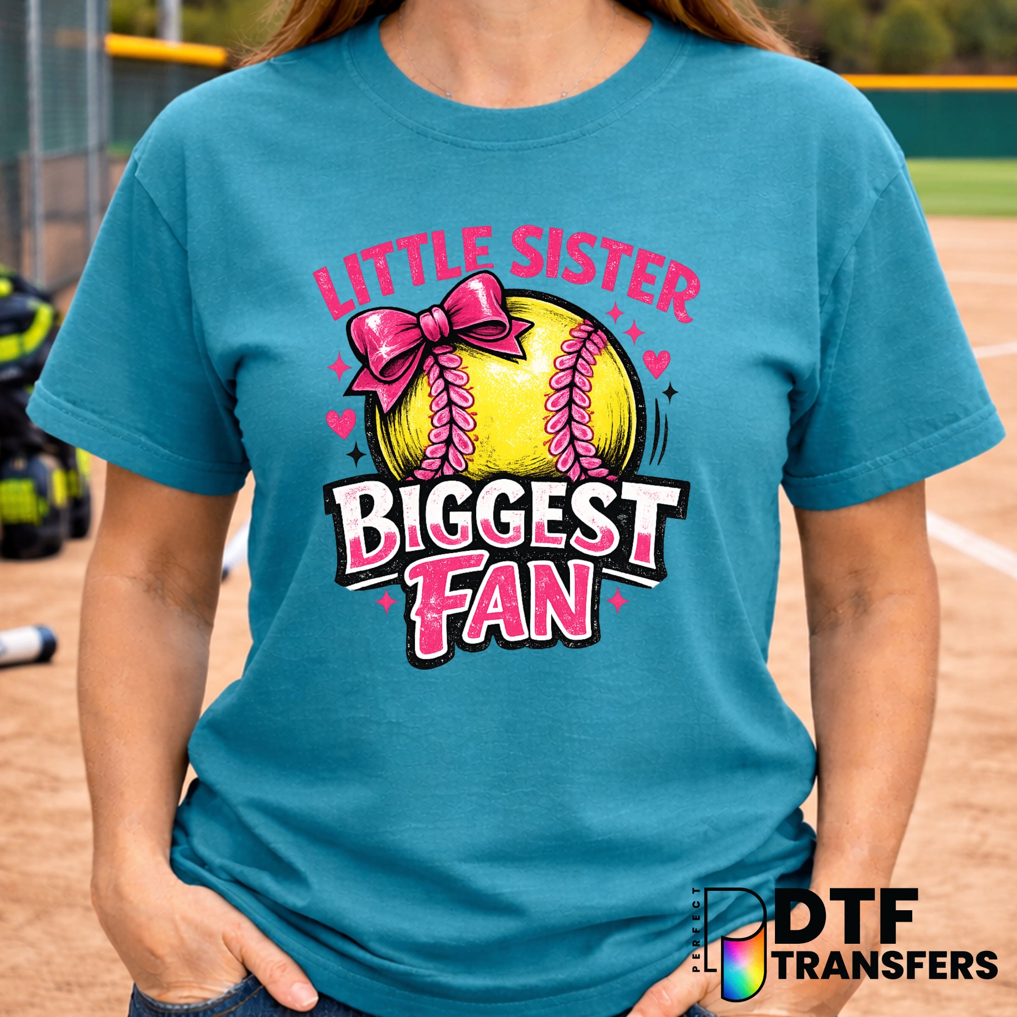 Little Sister Biggest Fan – Softball DTF Transfer