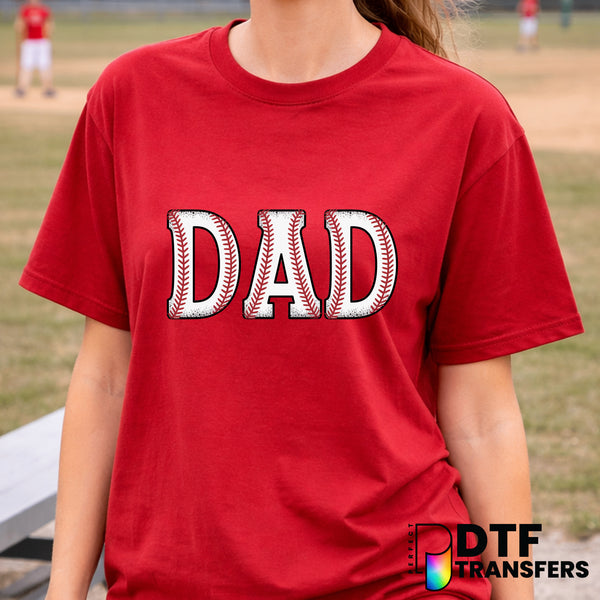 Dad Baseball Stitch Letters – Baseball DTF Transfer