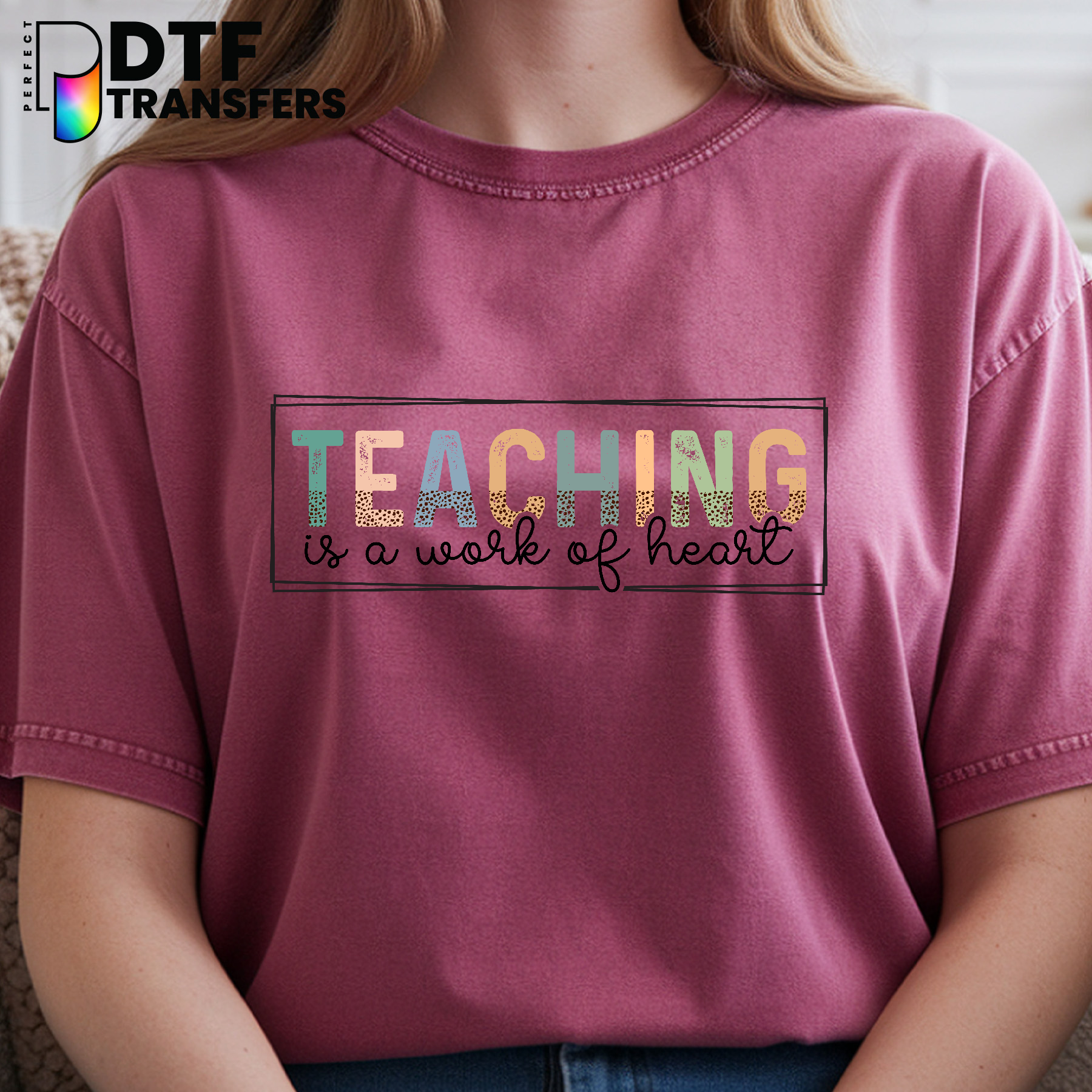 Teaching Is A Work of Heart – Leopard Print Heart Teacher DTF Transfer