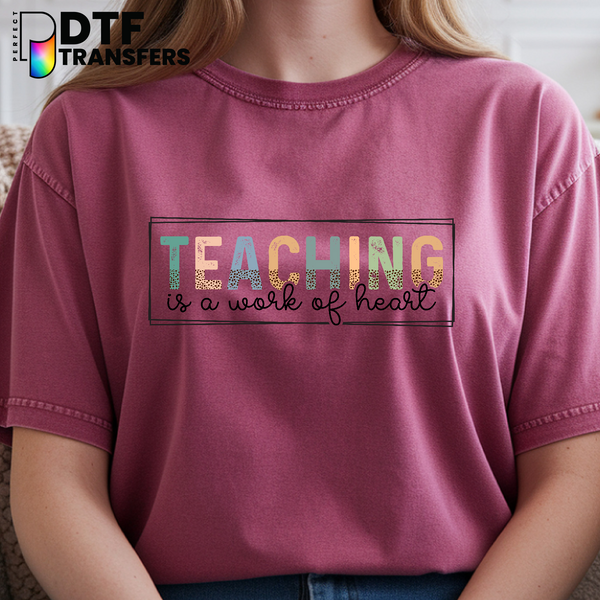 Teaching Is A Work of Heart – Leopard Print Heart Teacher DTF Transfer