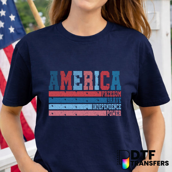 America Freedom Brave Independence Power – Fourth of July DTF Transfer