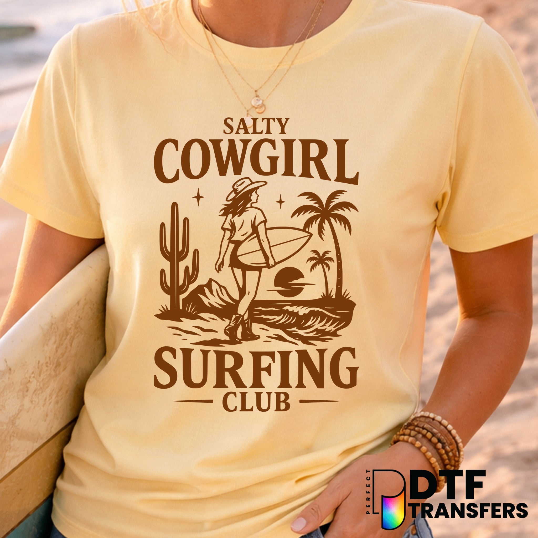 Salty Cowgirl Surfing Club Western Summer Beachy – Surfing DTF Transfer